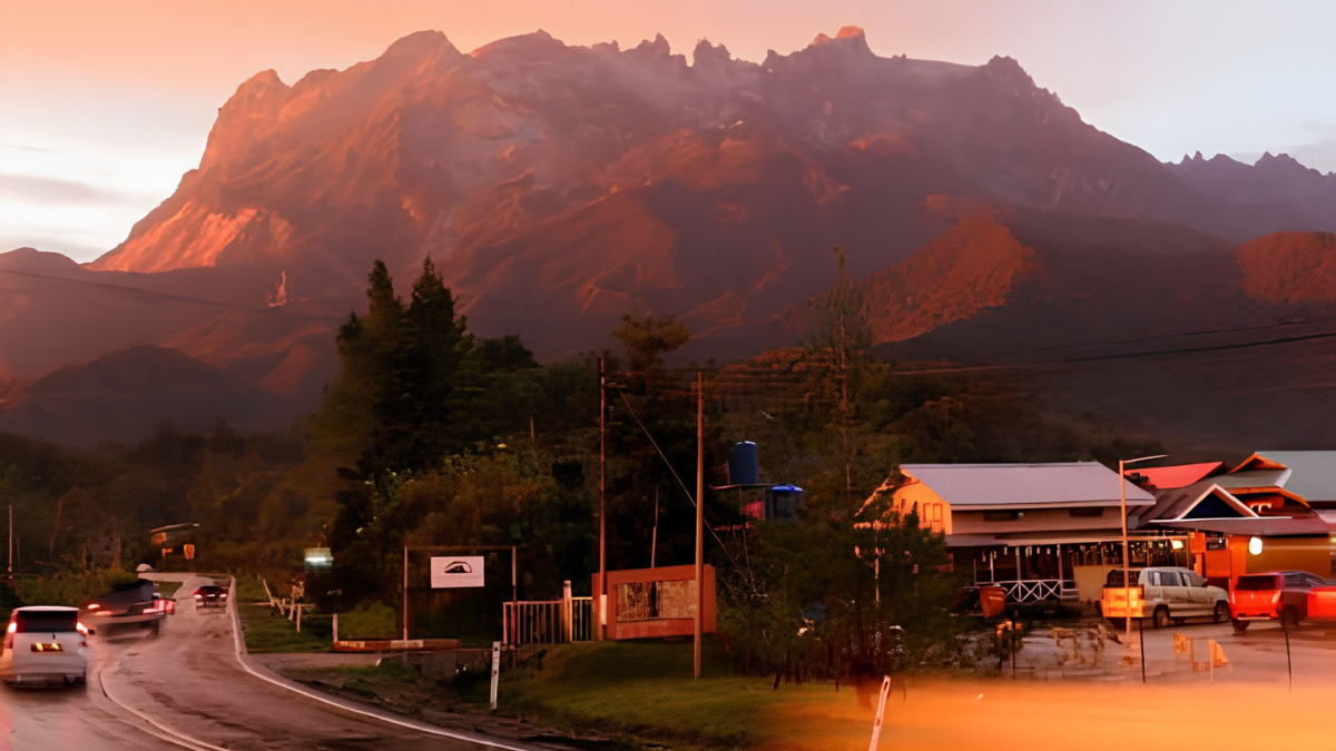 Kundasang highland road at sunset